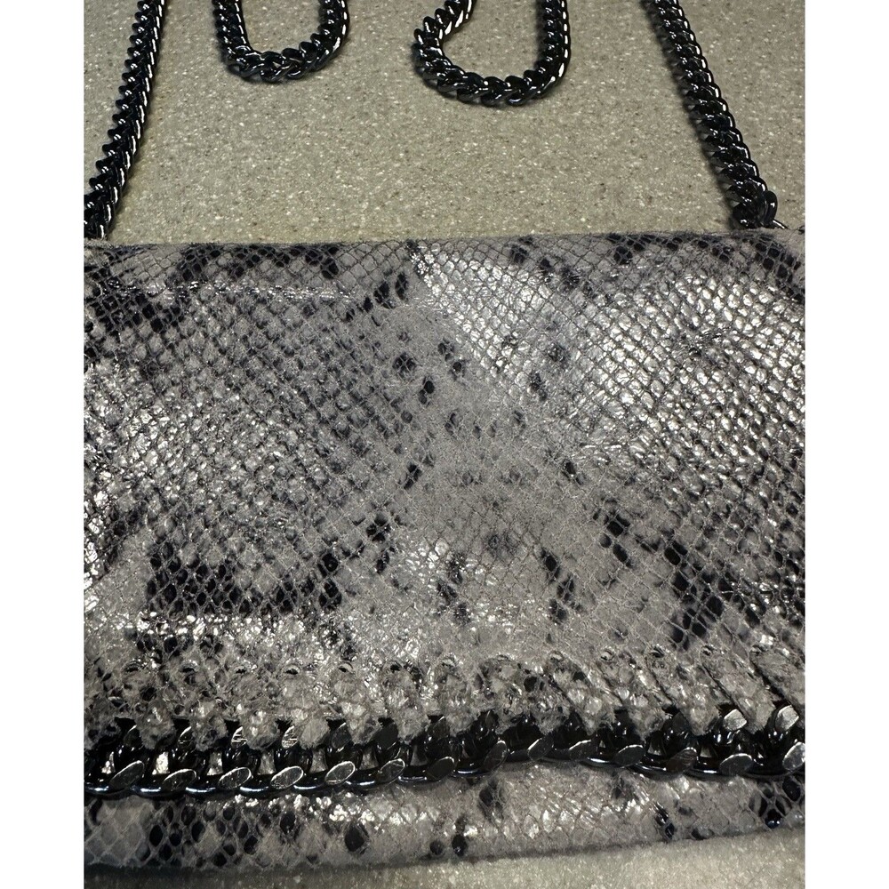 Borse In Pelle Snakeskin Leather 2-1 Clutch Purse VTG Chrome Chain Strap Italy